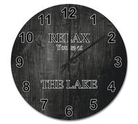 NZVCQVPU Vintage Wood Floor White Wooden Wall Clock Relax You're At The Lake Large Wall Clocks Battery Operated 15 Inch Men Cave Wall Clock Silent Decor for Living Room Bedroom Office
