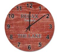 NZVCQVPU Vintage Wood Grain Wooden Wall Clocks Battery Operated 15 Inch Relax You're At The Lake Clock Easy to Read Sunshine Beach Home Decor for Kitchen Bedroom Living Room Classroom