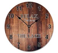 NZVCQVPU Vintage Wood Grain Wooden Wall Clocks Battery Operated 15 Inch Relax You're At The Lake Clock Easy to Read Sunshine Beach Home Decor for Kitchen Bedroom Living Room Classroom