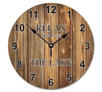 NZVCQVPU Vintage Wood Grain Wooden Wall Clocks Battery Operated 15 Inch Relax You're At The Lake Clock Easy to Read Sunshine Beach Home Decor for Kitchen Bedroom Living Room Classroom