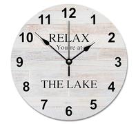 NZVCQVPU Vintage Wood Grain Wooden Wall Clocks Battery Operated 15 Inch Relax You're At The Lake Clock Easy to Read Sunshine Beach Home Decor for Kitchen Bedroom Living Room Classroom