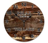 NZVCQVPU Vintage Wood Grain Wooden Wall Clocks Battery Operated 15 Inch Relax You're At The Lake Clock Easy to Read Sunshine Beach Home Decor for Kitchen Bedroom Living Room Classroom