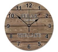NZVCQVPU Vintage Wood Grain Wooden Wall Clocks Battery Operated 15 Inch Relax You're At The Lake Clock Easy to Read Sunshine Beach Home Decor for Kitchen Bedroom Living Room Classroom