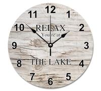 NZVCQVPU Vintage Wood Grain Wooden Wall Clocks Battery Operated 15 Inch Relax You're At The Lake Clock Easy to Read Sunshine Beach Home Decor for Kitchen Bedroom Living Room Classroom