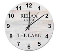 NZVCQVPU Vintage Wood Grain Wooden Wall Clocks Battery Operated 15 Inch Relax You're At The Lake Clock Easy to Read Sunshine Beach Home Decor for Kitchen Bedroom Living Room Classroom