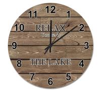 NZVCQVPU Vintage Wood Grain Wooden Wall Clocks Battery Operated 15 Inch Relax You're At The Lake Clock Easy to Read Sunshine Beach Home Decor for Kitchen Bedroom Living Room Classroom