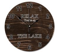 NZVCQVPU Vintage Wood Grain Wooden Wall Clocks Battery Operated 15 Inch Relax You're At The Lake Clock Easy to Read Sunshine Beach Home Decor for Kitchen Bedroom Living Room Classroom