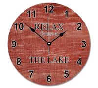 NZVCQVPU Vintage Wood Grain Wooden Wall Clocks Battery Operated 15 Inch Relax You're At The Lake Clock Easy to Read Sunshine Beach Home Decor for Kitchen Bedroom Living Room Classroom
