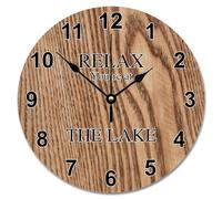NZVCQVPU Vintage Wood Grain Wooden Wall Clocks Battery Operated 15 Inch Relax You're At The Lake Clock Easy to Read Sunshine Beach Home Decor for Kitchen Bedroom Living Room Classroom