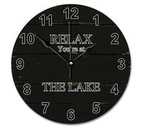 NZVCQVPU Vintage Wood Grain Wooden Wall Clocks Battery Operated 15 Inch Relax You're At The Lake Clock Easy to Read Sunshine Beach Home Decor for Kitchen Bedroom Living Room Classroom