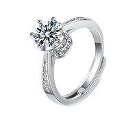 NZVCQVPU Wedding Band White Rings for Women 14K, Wedding Ring for Women Adjustable Elegant 6 Prong 1ct Round Lab Diamond and Moissanite Anniversary Ring White
