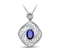 NZVCQVPU White Necklace with Pendant Cushion with Sapphire 0.6/1/2/3.38Ct Ladies Wedding Chain 750