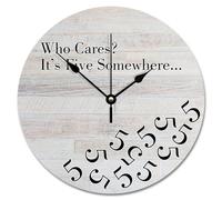 NZVCQVPU Who Cares It's Five Somewhere Wall Clock Wood Grain Board Gray Decorative Clocks Battery Operated 12 Inch Retro Decor For Office Home Decor Wedding Birthday Housewarming Gift
