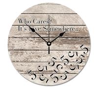 NZVCQVPU Who Cares It's Five Somewhere Wall Clock Wood Grain Board Gray Decorative Clocks Battery Operated 12 Inch Retro Decor For Office Home Decor Wedding Birthday Housewarming Gift