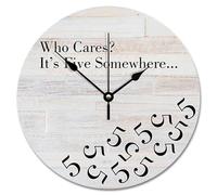 NZVCQVPU Who Cares It's Five Somewhere Wall Clock Wood Grain Board Gray Decorative Clocks Battery Operated 12 Inch Retro Decor For Office Home Decor Wedding Birthday Housewarming Gift