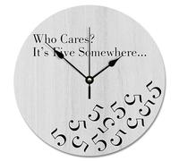 NZVCQVPU Who Cares It's Five Somewhere Wall Clock Wood Grain Board Gray Decorative Clocks Battery Operated 12 Inch Retro Decor For Office Home Decor Wedding Birthday Housewarming Gift