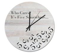 NZVCQVPU Who Cares It's Five Somewhere Wall Clock Wood Grain Board Gray Decorative Clocks Battery Operated 12 Inch Retro Decor For Office Home Decor Wedding Birthday Housewarming Gift