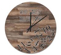 NZVCQVPU Who Cares You're Late Wall Clock Weathered Wood Floor Round Decorative Clocks Battery Operated 10 Inch Country Coastal Decor She Shed Living Room Decor Gift for Man Woman Friend