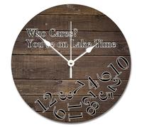 NZVCQVPU Who Cares You're on Lake Time Wall Clock Wood Grain Gradient Dark Brown 12 Inch Wall Clocks Battery Operated Rustic Beach House Decor For Office Home Decor Housewarming Gift