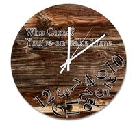 NZVCQVPU Who Cares You're on Lake Time Wall Clock Wood Grain Gradient Dark Brown 12 Inch Wall Clocks Battery Operated Rustic Beach House Decor For Office Home Decor Housewarming Gift