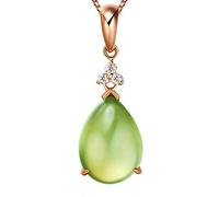 NZVCQVPU Women 18K Rose Necklace Green Teardrop Shape 5 ct Prehnite Pendant Necklace
