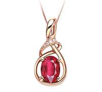 NZVCQVPU Women 18K Rose Necklace Red Teardrop Shape Tourmaline Pendant Necklace
