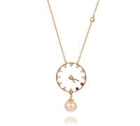 NZVCQVPU Women 18K Rose Pendant Necklace Rose Clock Pearl Round Cut Diamond Necklace