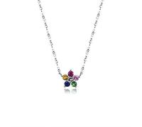 NZVCQVPU Women 18K White Pendant Necklace Multicolor Flower Round Cut 0.16ct Sapphire Necklace