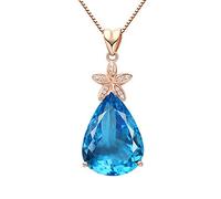NZVCQVPU Women 19.33ct Topaz Necklace Oval Shape Blue Pendant Necklace 18K Rose