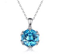 NZVCQVPU Women Six Claws Round Shape 6.3ct Topaz Necklace 18K White Pendant Necklace for Wedding Party