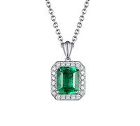 NZVCQVPU Womens 18 Karat White Chain Pendant, 4 Prong 2Ct Emerald with 0.4Ct Diamond Pendant Necklaces Hypoallergenic Necklaces for Teens Girls Women for Birthday Christmas White