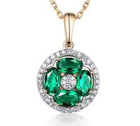 NZVCQVPU Women's Chain 18K White Shamrock Flower with Emerald 0.66Ct Pendant Necklace White for Wedding