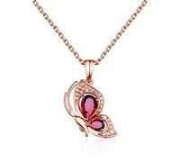 NZVCQVPU Women's Necklace 18 Carat Butterfly with Ruby ??0.57Ct Pendant Chain for Wedding Rose