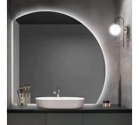 NZVZGKTNTW Espejo De Baño Retroiluminado, Espejo De Tocador De Pared De 1/4 De Círculo con Luces Y Almohadilla Antivaho, 3 Colores Intercambiables(Leftcut,80cm/31.5in)