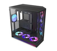 NZXT H9 Flow RGB+ (2025) - Caja de PC ATX de Torre Media de Gran Flujo de Aire de Doble Cámara - Incluye 7 Ventiladores RGB (6 x 140mm, 1 x 120mm) y concentrador de Control - Negro