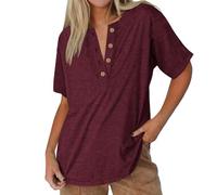 NZYIHAO Camiseta con botones para mujer, blusa de verano de manga corta, camiseta informal, monocolor, camiseta de cuello redondo, tallas grandes, camiseta ligera, túnica holgada, cómoda, 3XL, #01