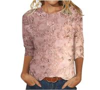 NZYIHAO Camiseta con estampado brillante para mujer, manga 3/4, jersey de verano, blusa de cuello redondo, camiseta de manga larga con motivos de lentejuelas, camiseta de tallas grandes, camiseta