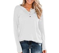 NZYIHAO Camiseta de Manga Larga para Mujer, Cuello de Pico con Botones, Blusa Monocolor de Invierno, Túnica Ligera Informal, Tallas Grandes