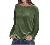 NZYIHAO Camiseta de manga larga para mujer, elegante, monocolor, terciopelo dorado, blusa de manga larga, jersey de tallas grandes, camiseta de cuello redondo, parte superior, holgada, cómoda,