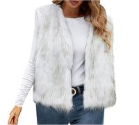 NZYIHAO Chaleco de Piel Sintética para Mujer, Elegante Chaqueta de Invierno Sin Mangas, Larga Con Pelo Grande