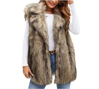 NZYIHAO Chaleco de Piel Sintética para Mujer, Elegante Chaqueta de Invierno Sin Mangas, Larga Con Pelo Grande