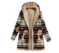 NZYIHAO Chaqueta de forro polar para mujer, estilo étnico, multicolor, tallas grandes, chaqueta con capucha, chaqueta de entretiempo, abrigo cálido de invierno, chaqueta de punto de manga larga con
