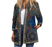 NZYIHAO Chaqueta vintage para mujer, chaqueta larga de entretiempo, tallas grandes, multicolor, chaqueta de otoño con frente abierto, chaqueta de punto de manga larga, abrigo de entretiempo, estilo