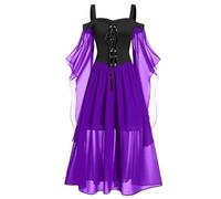 NZYIHAO Ofertas del día de hoy Halloween Carnaval vestido mujer años 80 medieval ropa diablo vampiro disfraz de vampiro sin hombros malla mangas mariposa gótico vintage ropa para