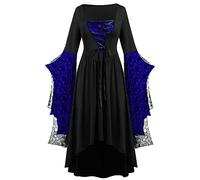 NZYIHAO Ofertas del día de hoy ofertas flash disfraz renacentista mujer vestido medieval con mangas trompeta estampado de calaveras vestidos góticos mujer ropa medieval para Halloween carnaval