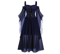 NZYIHAO Ofertas del día de hoy ofertas flash Halloween carnaval vestido mujer años 80 medieval ropa diablo vampiro disfraz de vampiro sin hombros malla mangas mariposa gótico vintage