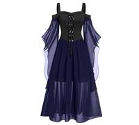 NZYIHAO Ofertas del día de hoy ofertas flash Halloween carnaval vestido mujer años 80 medieval ropa diablo vampiro disfraz de vampiro sin hombros malla mangas mariposa gótico vintage