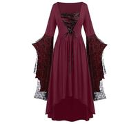 NZYIHAO Ofertas del día hoy ofertas flash ropa medieval damas traje renacentista mujeres vestido medieval con mangas trompeta gótico maxi vestido carnaval