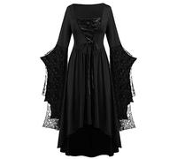 NZYIHAO Ofertas del día hoy traje renacentista mujeres vestido medieval con mangas trompeta estampado de calaveras vestidos góticos damas ropa medieval para Halloween carnaval tallas grandes