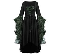 NZYIHAO Ofertas del día hoy traje renacentista mujeres vestido medieval con mangas trompeta estampado de calaveras vestidos góticos damas ropa medieval para Halloween carnaval tallas grandes